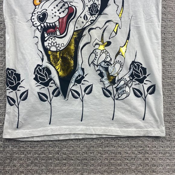 SHIROI NEKO Shirt Men Medium M Light Gray Crowned Tiger Roses Back to Back Print - Picture 3 of 14
